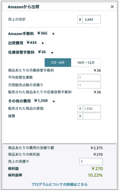 FBAを利用した場合の利益計算