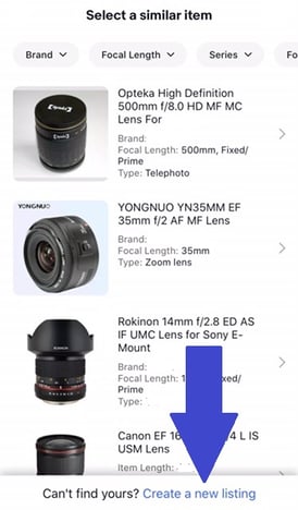 最下部の「Create a new listing」をタップ
